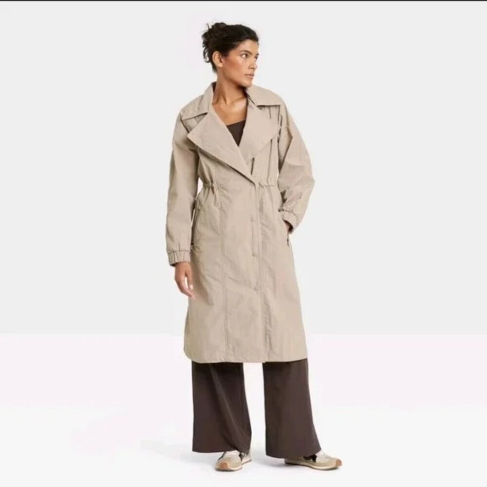 NWT Womens All In Motion Tan Trenchcoat Raincoat, Size XXL